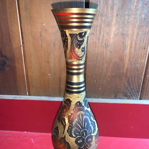 Brass Enameled 9” Vase - Picture 2 of 9